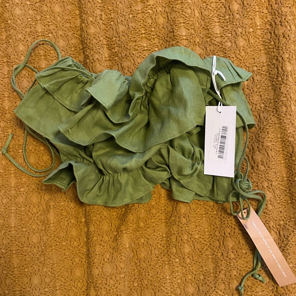 Reformation Green Ruffle Crop Top - Picture 4 of 5
